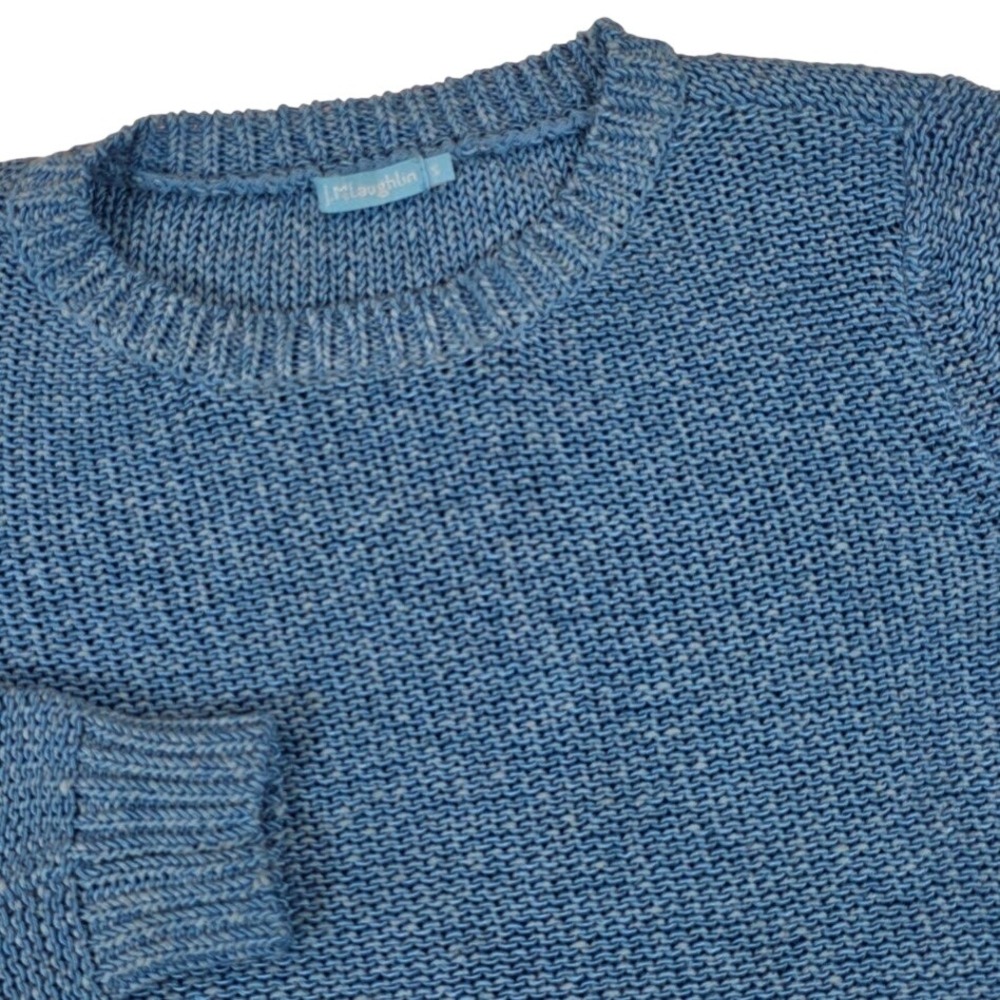 J.McLaughlin Women's‎ S Sweater Blue Garter Stitch Cotton Blend Crewneck Coastal